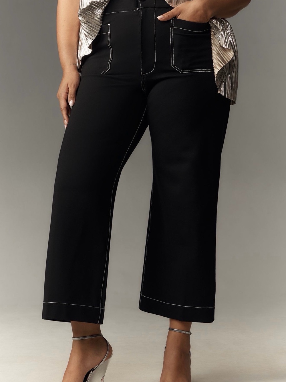 NWT Maeve Colette Wide-Leg Crop Black Ponte Contrast Stitching Plus Size 16W